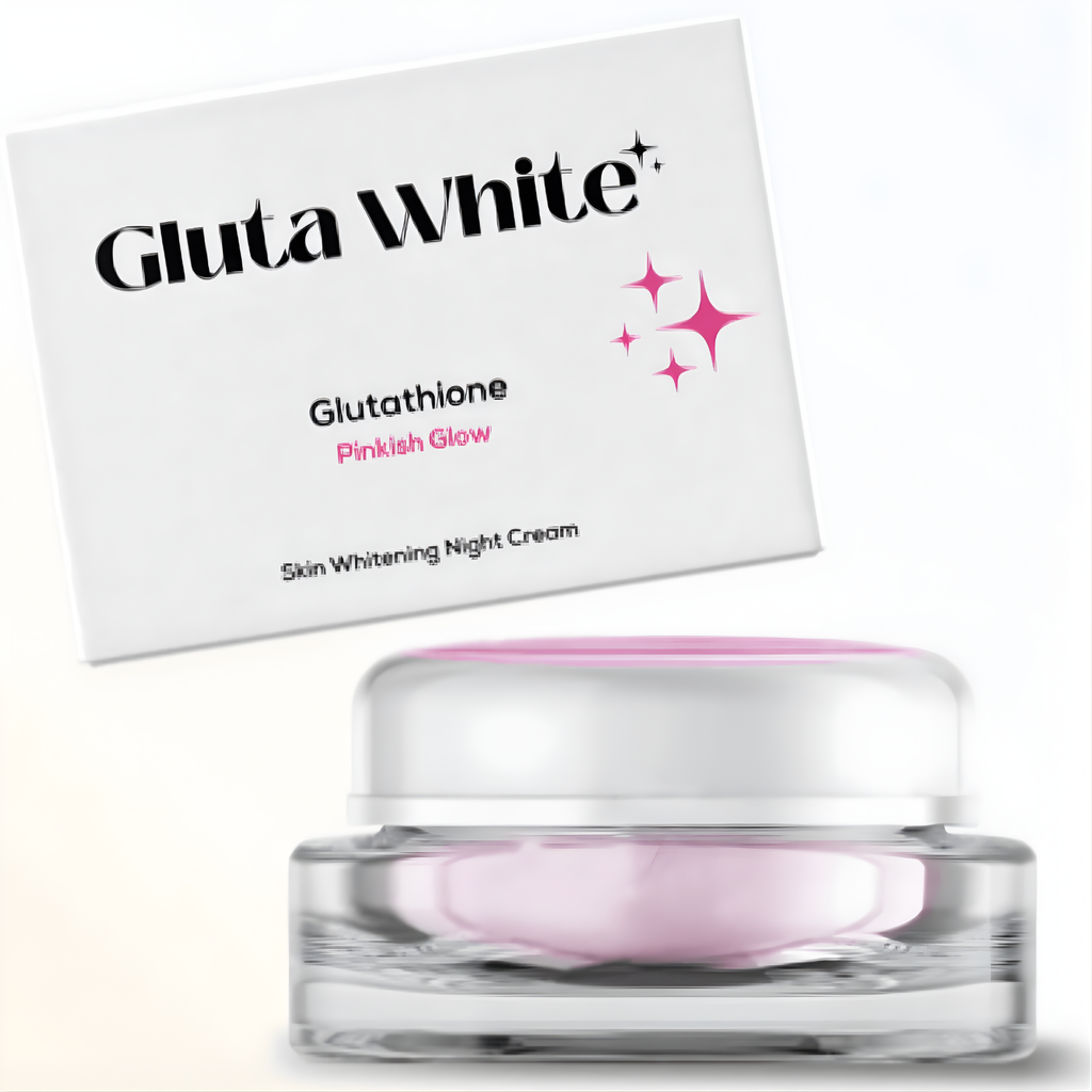 Gluta White skin whitening night cream with packaging on a white background