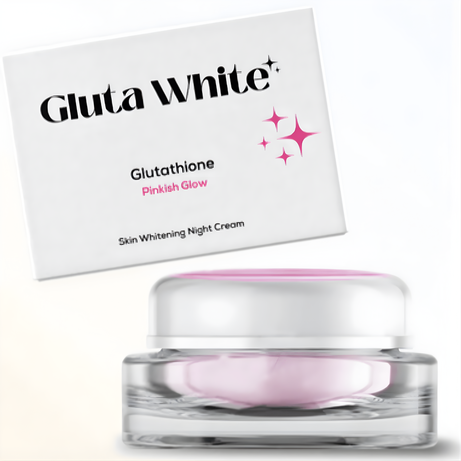 Gluta White skin whitening night cream with packaging on a white background