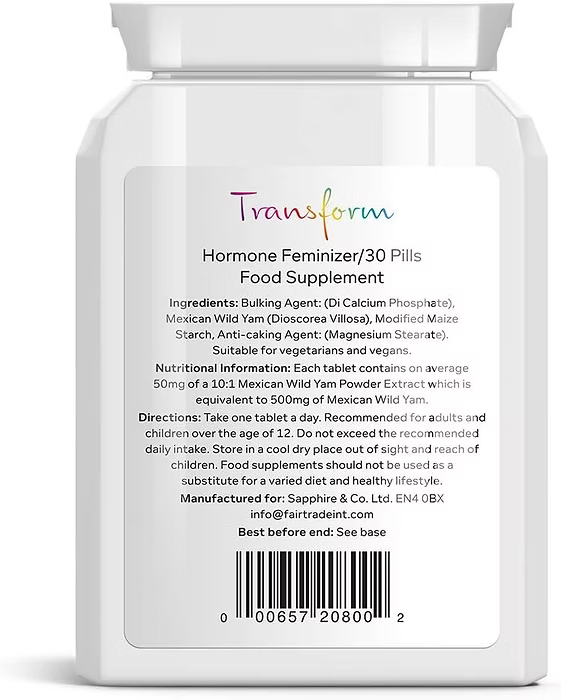 Supplement bottle labeled 'Transform' with dietary supplement information on a white background