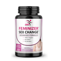 Supplement bottle labeled 'Feminizer Sex Change' on a white background