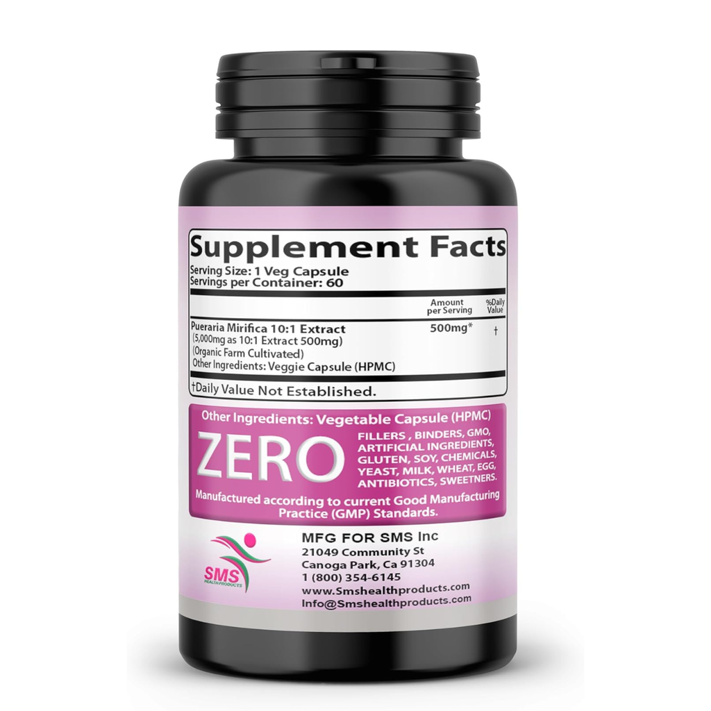 Supplement bottle with pink label on a white background