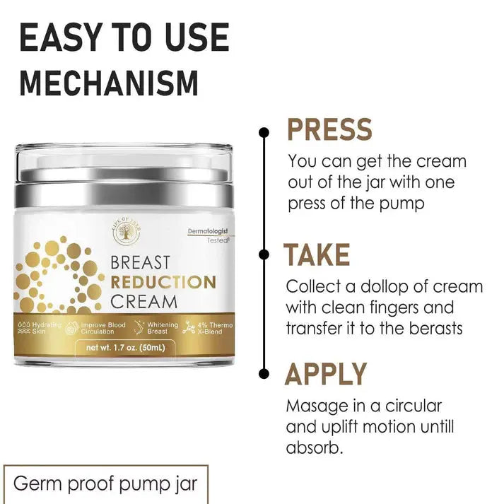 Breast reduction cream jar with instructions on how to use it